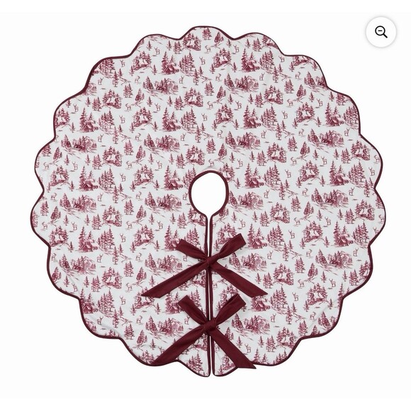 Red and Ivory Forest Velvet Christmas Tree Skirt, 52", by My Texas House - Picture 2 of 11